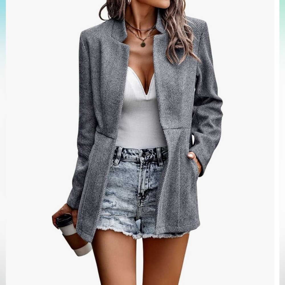 Women's Gray Herringbone Blazer